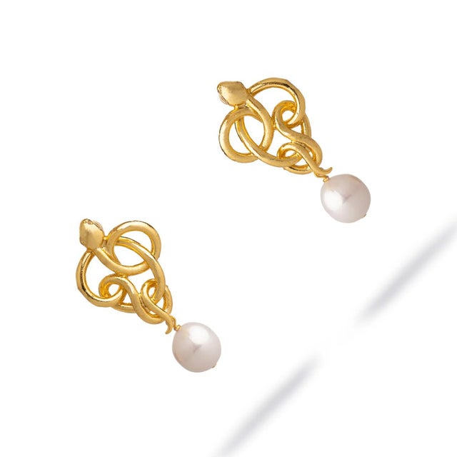 Early 21st Century Golden Medusa Pearl Statement Earrings, A Pair For Sale - Image 5 of 7