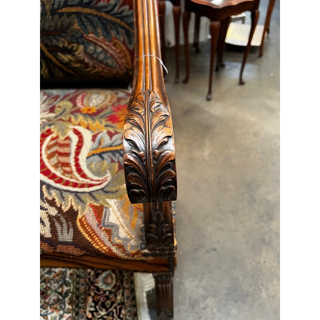 Burgundy Pair of 19th Century French Os De Mouton Walnut & Tapestry Armchairs For Sale - Image 8 of 10