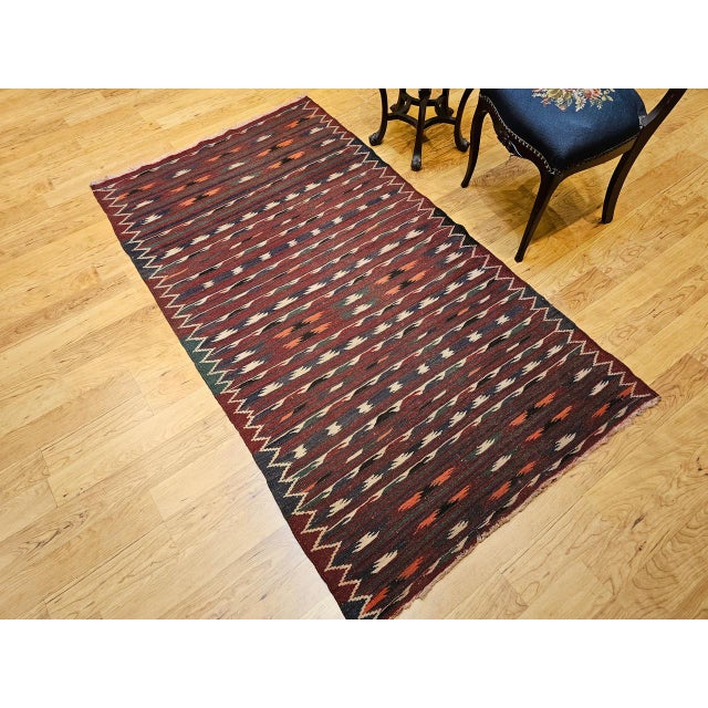 Mid 20th Century Vintage Moroccan Kilim Rug, Handwoven Wool & Cotton, Stripe Pattern, Red & Brown, 4x7 For Sale - Image 5 of 10