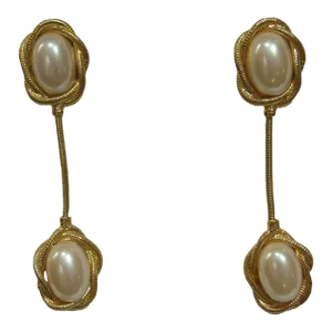 1970s Richelieu Gold Glass Pearl Drop Earrings, 2 Pieces