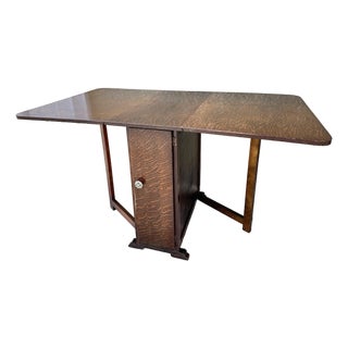 Antique British Quarter-Sawn (Tiger) Oak Gate Leg Drop Leaf Table With Storage For Sale