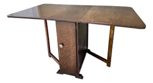 Antique British Quarter-Sawn (Tiger) Oak Gate Leg Drop Leaf Table With Storage