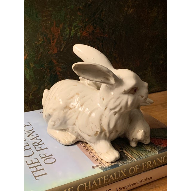 French Vintage French Ceramic Rabbits Figurine For Sale - Image 3 of 4