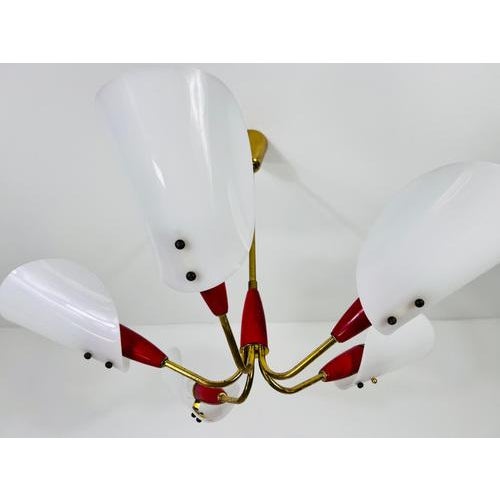 Red Mid-Century Italian Brass 5-Arm Sputnik Chandelier, 1950s For Sale - Image 8 of 16