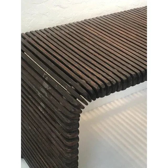 1970s 1970s Dramatic Slatted Waterfall Wood Console For Sale - Image 5 of 9