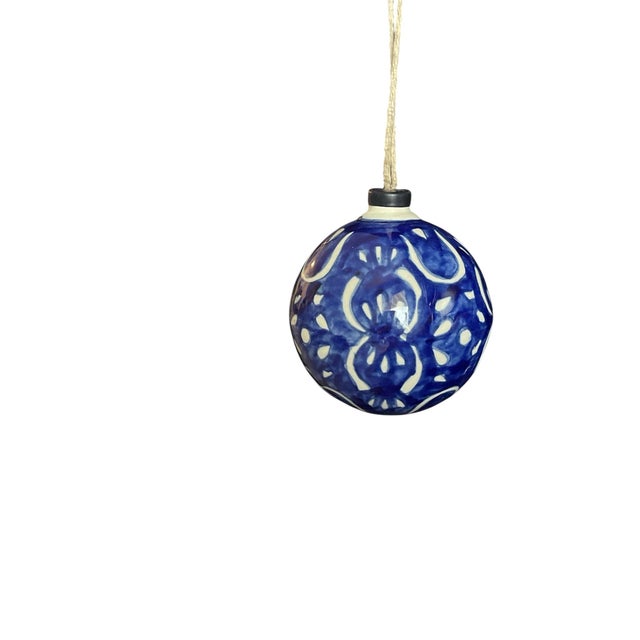 Traditional Vintage Hand Painted Blue White Ceramic Ornaments For Sale - Image 3 of 5