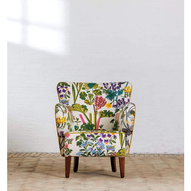 Armchair Redressed in Print from Gocken Jobs, 1940s, in Restored conditions. Designed 1920 to 1949