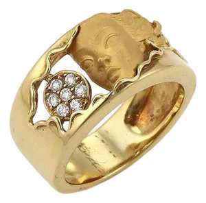 Carrera y Carrera Diamond 18k Yellow Gold Woman Face Band Ring - Size 6.5