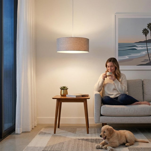 The Stretch Pendant is a modern lighting fixture by the NOVA Design Team, featuring a satin nickel body and a cashmere...