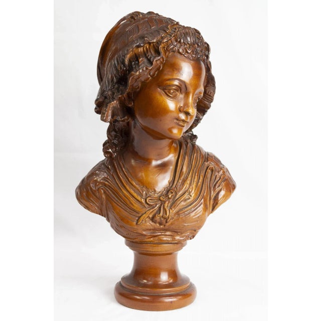 Brown Wooden Bust of a French Peasant Woman, 1980s For Sale - Image 8 of 8