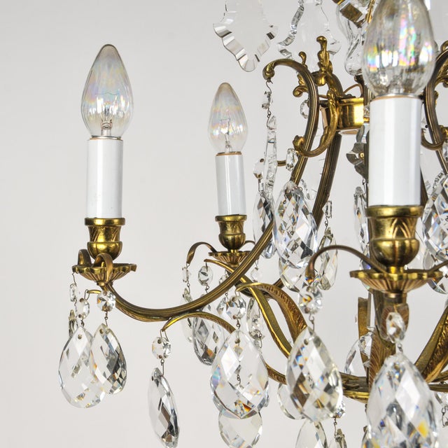 Glass Vintage Brass and Crystal Chandelier 5 Light Baroque Rococo Revival Made in Sweden For Sale - Image 7 of 18