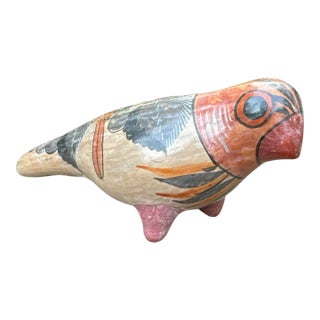 Tonala Bird Clay Pottery Hand Painted Folk Art For Sale