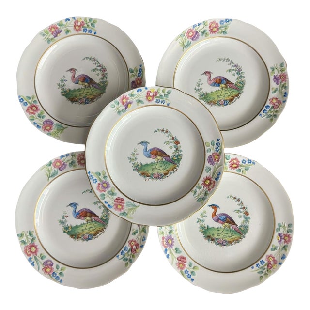 Antique Copeland Spode Plate With Exotic Bird - Set of Five For Sale