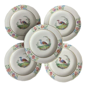 Antique Copeland Spode Plate With Exotic Bird - Set of Five