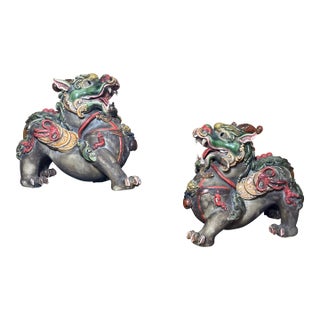 Antique Earthenware Pixiu Statues Gods and Protectors of Prosperity Pixiu Are From the Han Dynasty (206 Bc–220 Ad), Bring Prosperity and Wealth For Sale