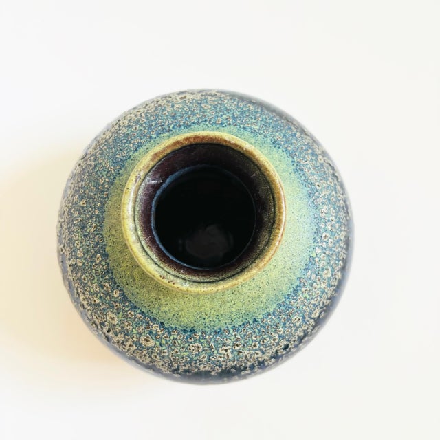 Textured Blue Lava Glaze Pottery Vase For Sale - Image 4 of 10