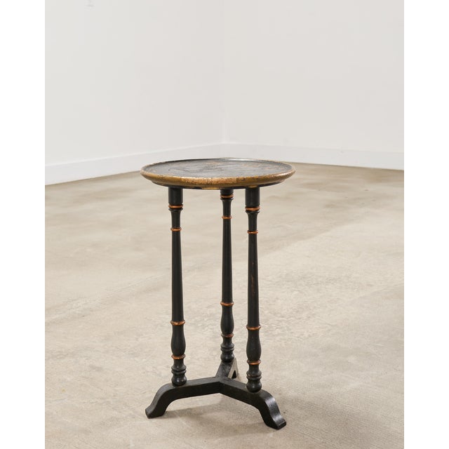 20th C. English Chinoiserie Ebonized Gilt Tripod Drinks Table For Sale - Image 12 of 17