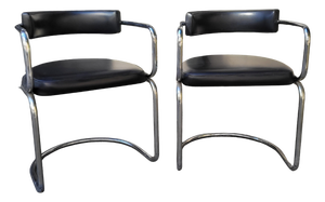 Modern Bauhaus Armchairs in Chromed Steel and Black Leather, Switzerland, 1970s, Set of 2