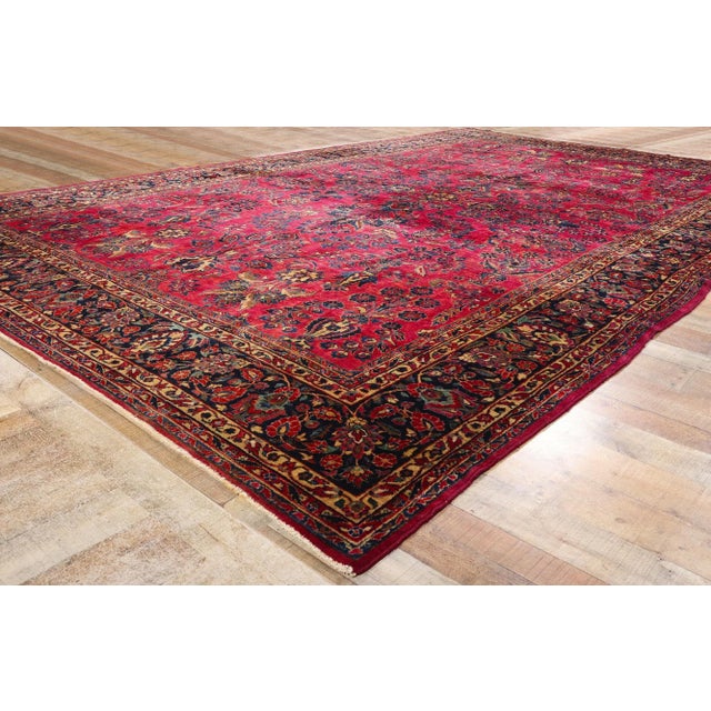 Textile Antique Red Persian Sarouk Rug - 10'01 X 15'09 For Sale - Image 7 of 9