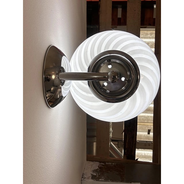 Contemporary Milky-White Swirl Murano Glass Wall Sconce For Sale - Image 4 of 7