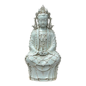 Pale Celadon White GuanYin Bodhisattva Tong Style Porcelain Statue