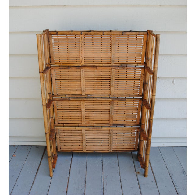 Mid 20th Century Vintage Bamboo Folding 4 Tier Bookcase Etagere One or a Pair For Sale - Image 5 of 13