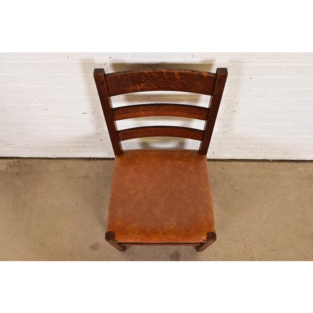 Early 20th Century L. & J. G. Stickley Antique Mission Oak Arts & Crafts Ladder Back Desk Chair or Side Chair, Circa 1910 For Sale - Image 5 of 12