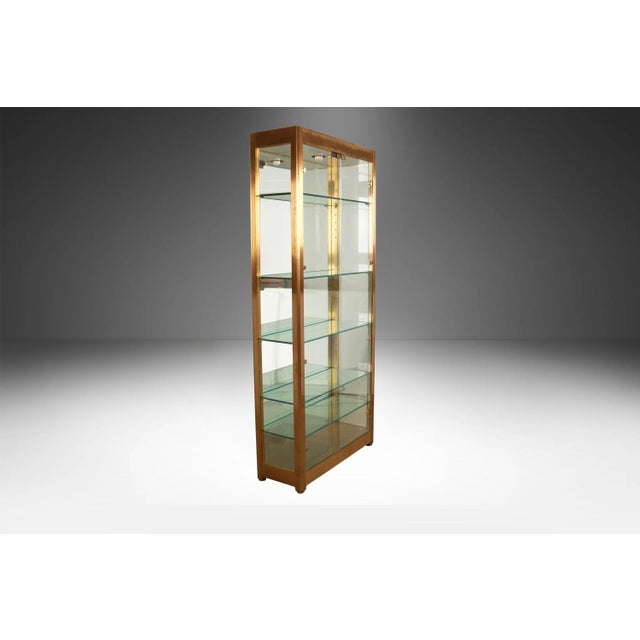Hollywood Regency Vintage Mid-Century Hollywood Regency Brass Glass Lighted Curio Cabinet Vitrine For Sale - Image 3 of 18