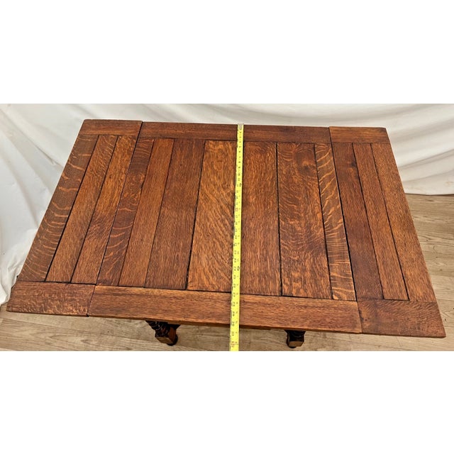 Antique Expanding Pub Kitchen Table Barley Twist Legs Rare Petite Size Solid Oak For Sale - Image 9 of 13