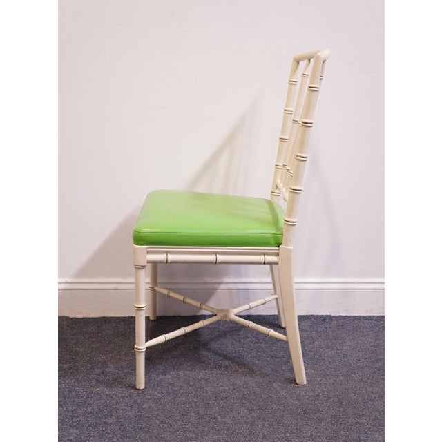 Late 20th Century Drexel / Champion International Hollywood Regency Ivory Faux Bamboo Accent Side Chair W. Lime Green Upholstered Seat 752-811 For Sale - Image 5 of 11