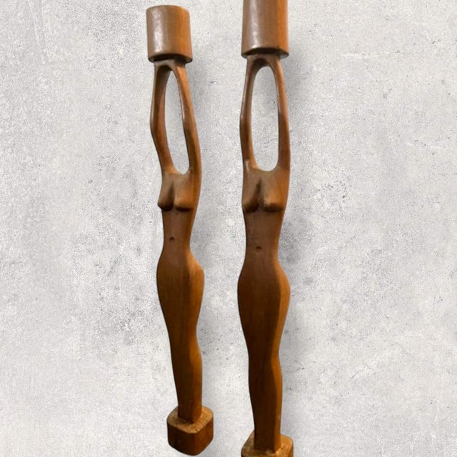 Mid-Century Scandinavian Hand-Carved Candlesticks, 1960, Set of 2 For Sale - Image 4 of 6