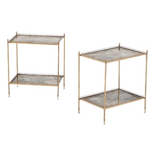 A Beautiful Pair of French Brass and Mirrored Tables in the Manner of Jansen, C 1945. For Sale