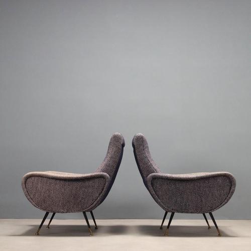 Vintage Armchairs in Fabric, Metal and Brass, 1950s-1960s, Set of 2 For Sale - Image 4 of 10