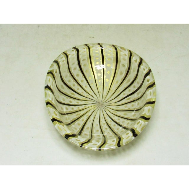 A good looking colorful Italian Latticino Murano glass dish, c.1960’s This swirling pattern is created by stretching and...