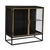 Gunmetal antique black finish iron and brass finish iron side cabinet / nightstand. Glass doors and sides with one glass...