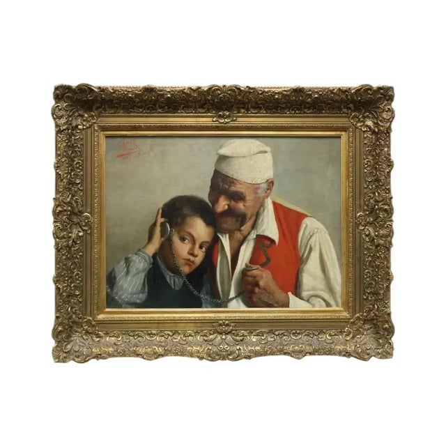 Antique Claudio Rinaldi Italian Portrait Painting of an Old Man and Boy For Sale - Image 13 of 13