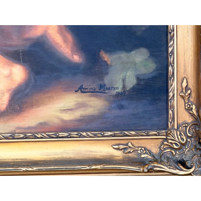 Religious Large Vintage European Religious Oil Painting – Saint John the Baptist, Lamb & Cherubs in Ornate Gilt Frame For Sale - Image 3 of 17