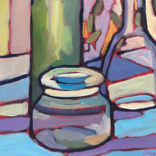 Bottled Moments: Nostalgia in Color and Glass, Contemporary Oil Painting on Canvas, Original Art, Signed For Sale In New York - Image 6 of 8