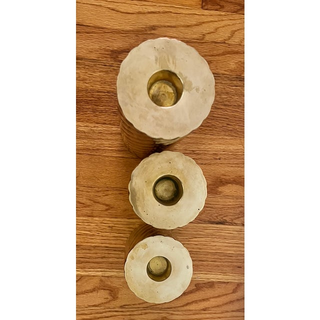 Mid-Century Modern Vintage Brass Sculptural Candle Holders, Set of 3 For Sale - Image 3 of 6