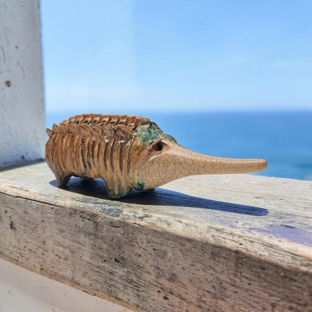 Mid-Century Modern California Brutalist Studio Pottery Echidna Sculpture 14.5" Majolica Ceramic For Sale - Image 3 of 15