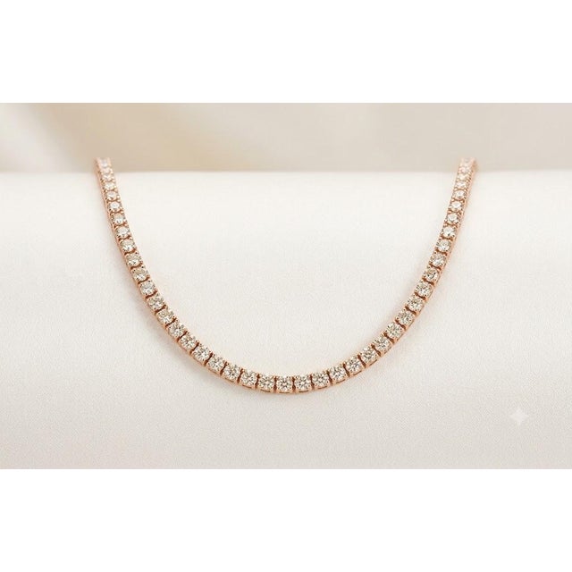 Modern 10k Rose Gold 7-3/8 CTTW Natural Diamond Tennis Necklace, 20 In For Sale - Image 3 of 5