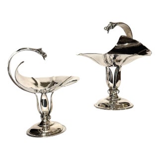 Mid 20th Century Pair of Carl Poul Petersen Sterling Silver Compotes For Sale