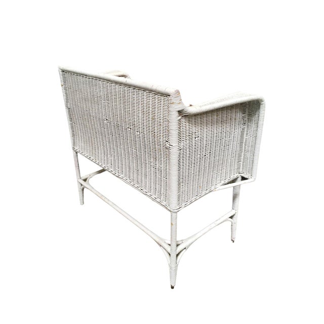Wood 1940s Shabby Chic White Wicker Mahogany Top Writing Secretary Desk W/ Chair For Sale - Image 7 of 14
