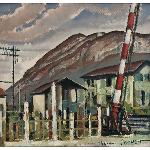 Percival Pernet, The Level Crossing and Salève, Oil on Wood, 1950s, Framed For Sale - Image 12 of 12