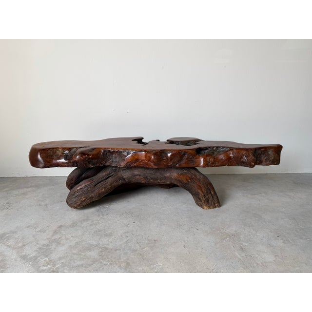 Brown 1960’s Mid-Century Hand-Carved Live Edge Redwood Burl Root Coffee Table For Sale - Image 8 of 12
