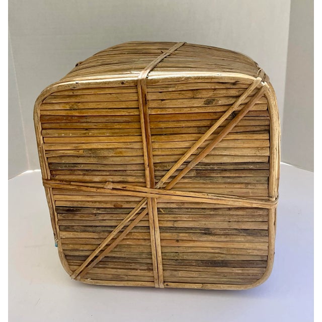 Wood Decorative Basket in Rattan and Brass, Italy, 1960s For Sale - Image 7 of 8