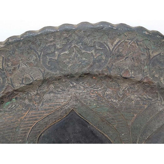19th Century Indo-Persian Qajar Engraved Copper Musical Wall Charger For Sale - Image 6 of 12