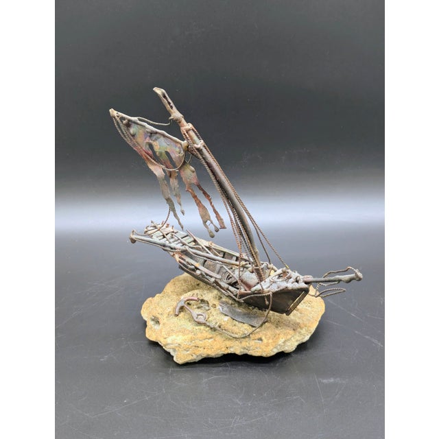 Metal Vintage Brutalist-Styled Copper Shipwrecked Sailboat: After Jim Lewk For Sale - Image 7 of 10