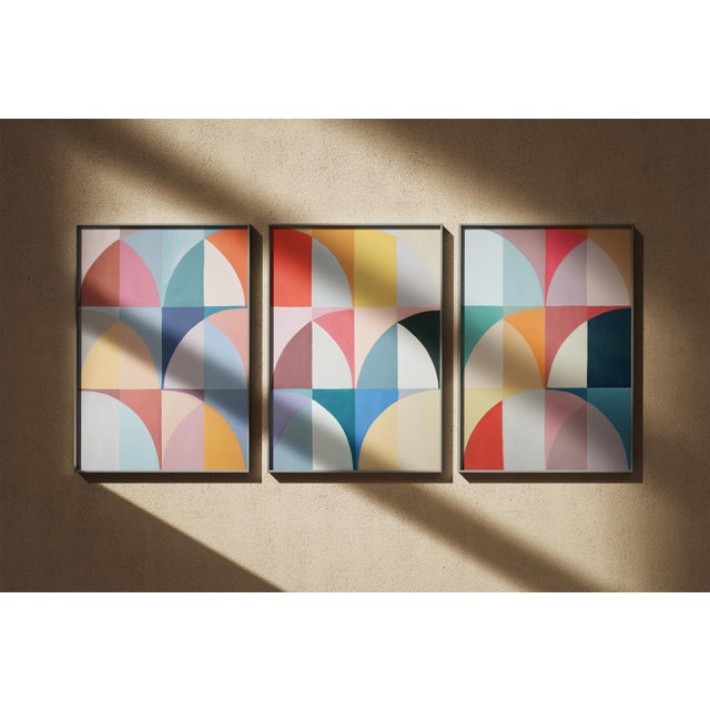 2020s 2026, Modern Bauhaus Painting, Sonoma Superbloom, Abstract Geometric Landscape Triptych in Vivid Tones, Original Painting by Natalia Roman For Sale - Image 5 of 11