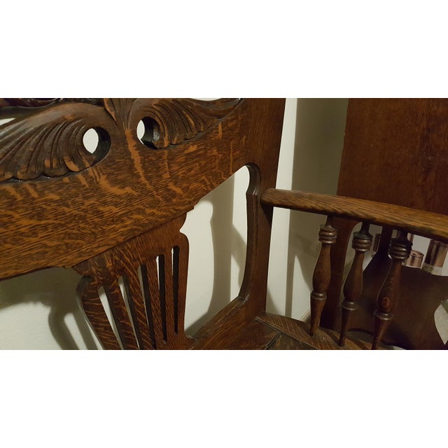 Late 19th Century Late 19th Century American Quarter-Sawn Golden Oak Gothic Revival Throne Chair With Storage For Sale - Image 5 of 9